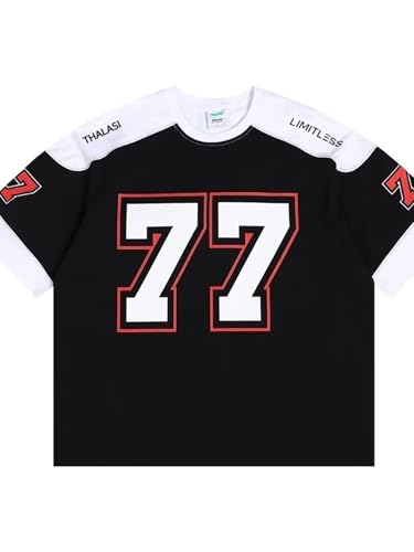 Image of THALASI Men Cotton Jersey Aesthetic Oversized T shirts for Men | Sports Jerseys T-shirts & Half Sleeve Round Neck Printed Tshirt for Mens - Down Shoulder Loose & Baggy Fit Korean T shirt for Man & Boy