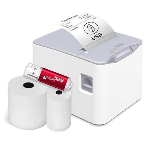INTGRALTPV 8370 Impresora Térmica de Recibos/Tickets 80mm – Puerto/Conexión: USB, RJ11 – Corte Automático – Windows, Linux, Mac – Rollo Extra y pendrive con Drivers – TPV POS (Blanco/Gris)