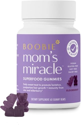 Image of Boobie Bears Lactation Support Gummies | Helps As Milk Supply Booster & Supports Immune Health & Hair Growth | Breastfeeding Supplements with Zinc & Elderberry for Milk Supply Increase, 60 Count