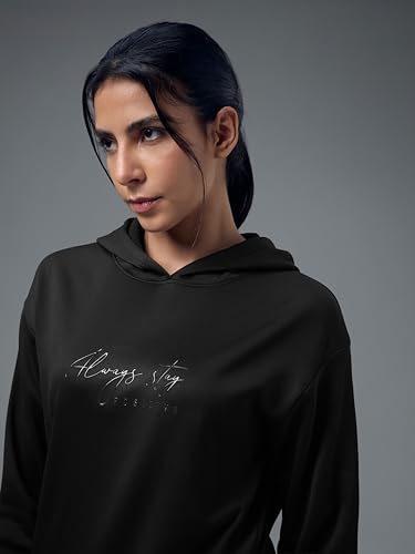 Image of TECHNOSPORT Women's Regular Fit Graphic Print Hooded Neck Full Sleeve Technowarm+ Sweatshirt for Casual & Regular Use