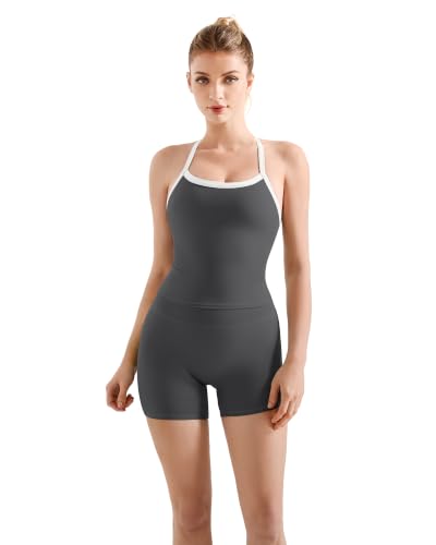 Image of SUUKSESS Women 2 Piece Workout Sets High Waisted Tummy Control Biker Shorts Halter Padded Tank Tops