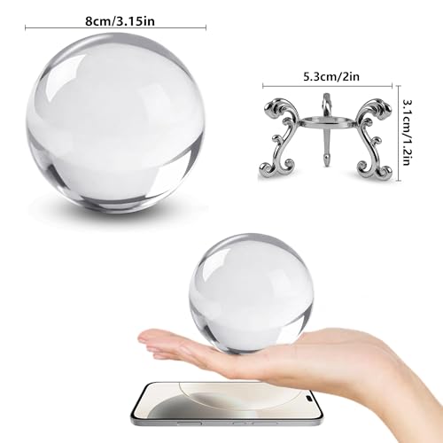 Image of ZEERSHEE 3.1in Crystal Ball with Stand, Photography Prop for Decor | Premium K9 crystal Polished for exceptional clarity Includes display stand and gift box Ready to display