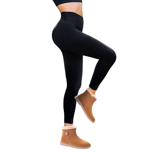 Walifrey Fleece gefütterte Leggings Damen, Hochtaillierte Thermo-Leggings Damen Schwarz LXL
