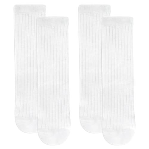 2 Pair Kids Toddler Knee High Socks White School Uniform Socks for Toddler Girls