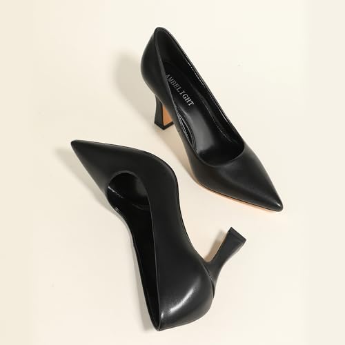 AMBELIGHT Women's Pointed Toe Stiletto Pumps 3.2 Inch High Heels Slip On Classic Comfort Dress Shoes for Wedding Party Office Work4