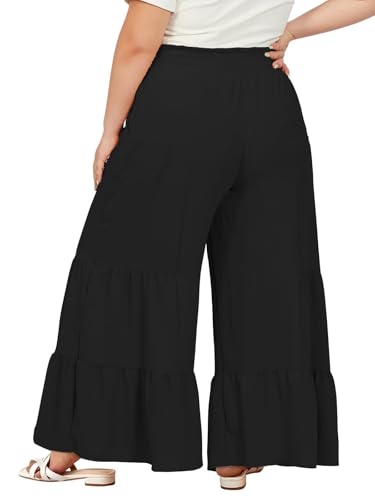 Moon Wood Plus Size Wide Leg Pants Woman High Waisted Palazzo Flowy Pants with Pockets Trendy Casual Summer Pants3
