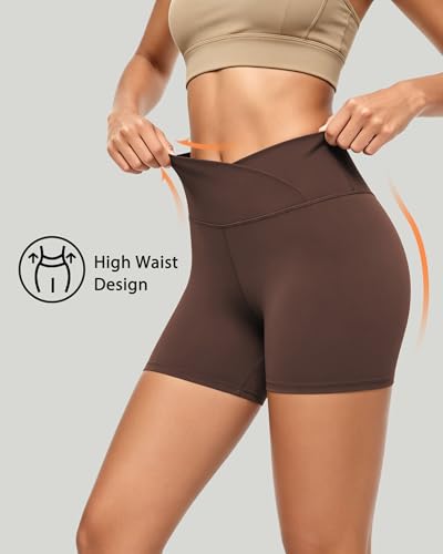 keriffe Womens 5"/10" Crossover Biker Shorts High Waisted Athletic Running Spandex Shorts Gym Yoga Workout - image 4