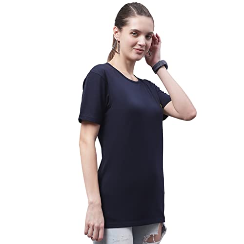 Image of Mack Jonney Women Round Neck Cotton Solid Regular Fit T-Shirt-T Anthraa 001-P