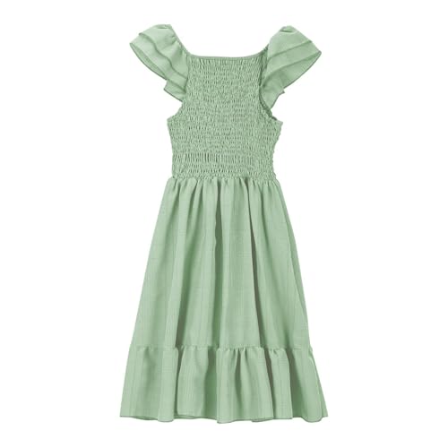 Girls Plain Basic Sundress Ruffle Hem Flying Short Sleeve Holiday Casual Dress A-Line Beach Party Dresses4