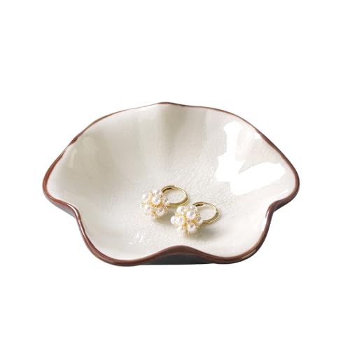 Image of Ice Cracking Leaf Jewelry Dish, Decorative Ring Holder Small Trinket Tray Bowl, Gifts for Daughter Mom Friends, Milk White.