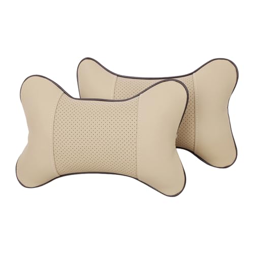 CGEAMDY 2 Piezas Almohadas Reposacabezas Coche, Cojín Reposacabezas Para El Reposacabezas Del Asiento Del Coche Fabricado Con Algodón De Lana Y Cuero, Cojin Cervical Coche Para Condu(Beige)