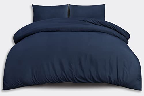 OpulentDreams Duvet Cover Set - Soft Microfibre - Plain Bedding Set including Quilt Cover and Two Pillowcases (Navy, Super King)