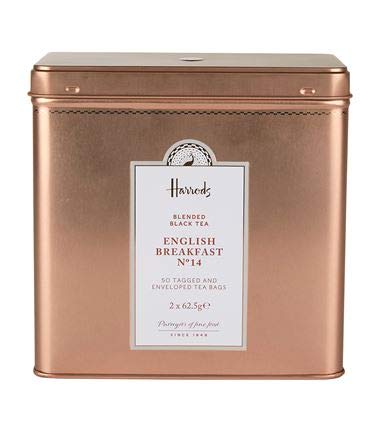 Harrods of London England No.14 English Breakfast Tea Tin 50 Tea Bags