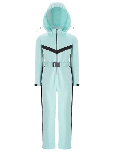 Hansber Kids Girls One Piece Ski Jumpsuit Removable Hooded Snowsuit with Belt Skiing Snowboarding Hooded Coveralls3