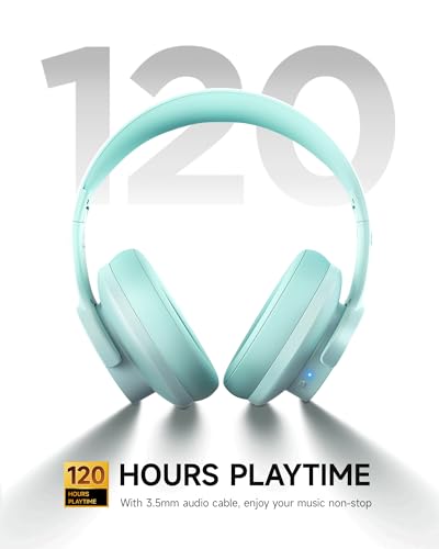 Image of Picun B8 Bluetooth Over Ear Headphones, 120H Playtime with 3 EQ Modes, Low Latency, Hands-Free Calls, Deep Bass for Travel, Home, Office & PC (Cyan)