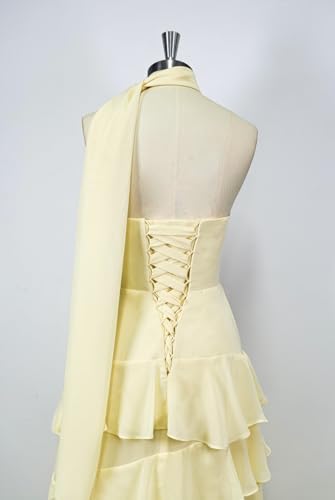 Halter Tiered Chiffon Bridesmaid Dresses for Women Long Strapless Wedding Guest Dress L010102