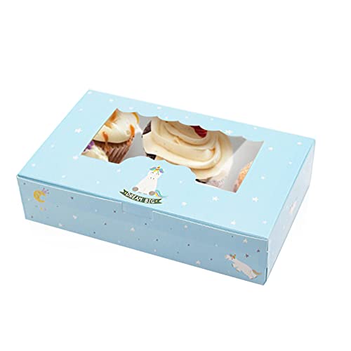 HIUOUIH Boite a Gateau Carton 15 Pezzi 21,5 x 13,5 x 5 cm Cupcakes Emballage Boîte pour Gateaux Pâtisserie Transport de Gâteau cupcake Boxes avec Transparente Fenêtre, Licorne Cover