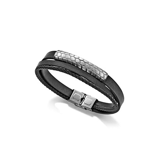 Viceroy Pulsera de Hombre Beat de Piel Triple Negra y Placa de Acero con Estampado neumático