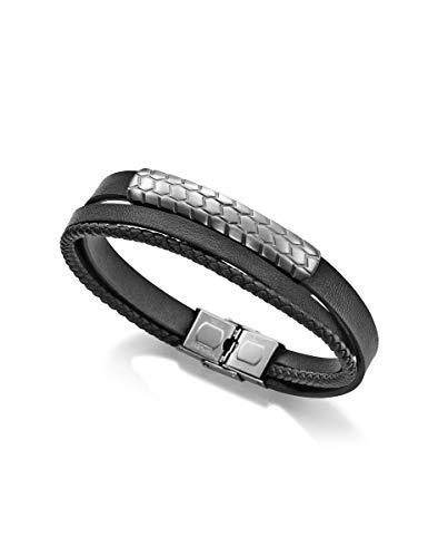 Viceroy Pulsera de Hombre Beat de Piel Triple Negra y Placa de Acero con Estampado neumático