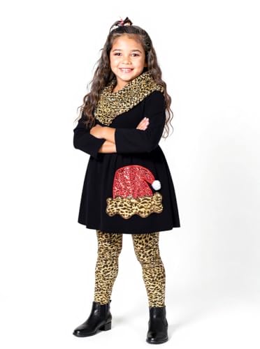 Image of Unique Baby Girls Kids Toddler 3pc Outfit Set Long Sleeve Lightweight Tunic Top Leggings and Scarf