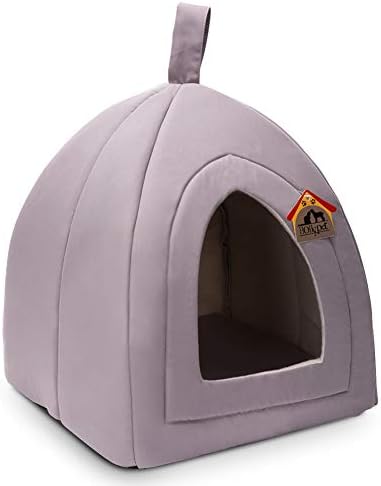Hollypet 13 × 13 × 14 inches Self-Warming Comfortable Triangle Cat Bed Tent House, Gray