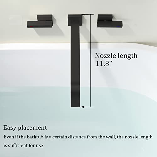 Beiyi Wall Mount Tub Filler Matte Black Bathtub Faucet High Flow 2 Handles Bath Filler Faucet Solid Brass Bathroom Basin Faucet With Long Reach Spout #TOP2