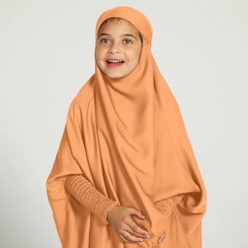 IBAKOM Kids Prayer Clothes Long Sleeve Muslim Abaya for Girl Dress Satin Modest Islamic Jilbab Dubai Attire Arabian Thobe3
