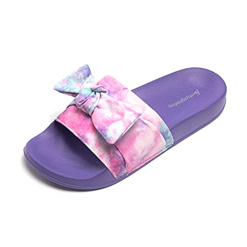 Image of FUNKYMONKEY Women's Bowknot Slides Sandals Comfort Casual Beach Slippers | Soft Denim Fabric Upper & Comfortable EVA Sole, Lightweight Slip-On Slides for Summer, Beach, Pool, and Daily Casual Wear