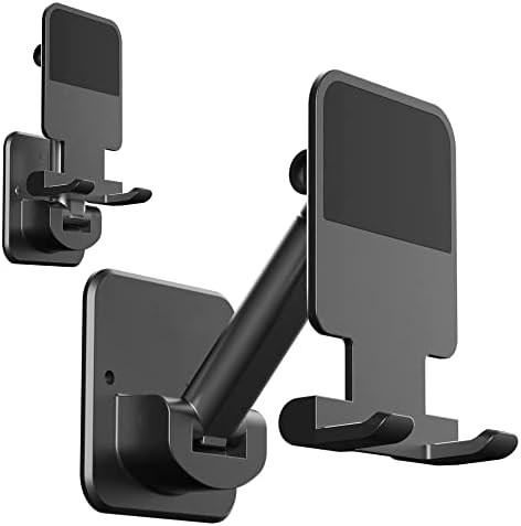 Wall Mount Phone Holder,WUZMINR Phone Wall Mount,Extendable Adjustable Cellphone Stand for Desk Mirror Bathroom Bedroom Kitchen Office,Compatible with iPhone Or Other Smartphones&Tablets (Black)