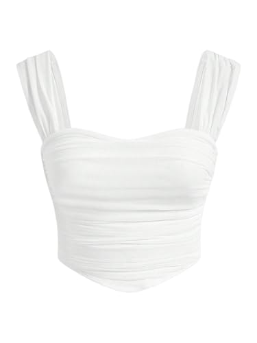 SOLY HUX Girl's Summer Ruched Sleeveless Crop Tops Sweetheart Neck Cute Tank Shirts