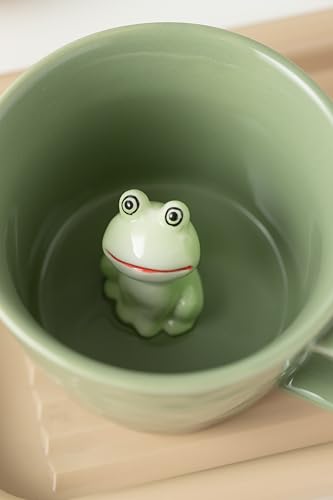 Taza de cerámica con rana 3D interior 12 oz miniatura 3