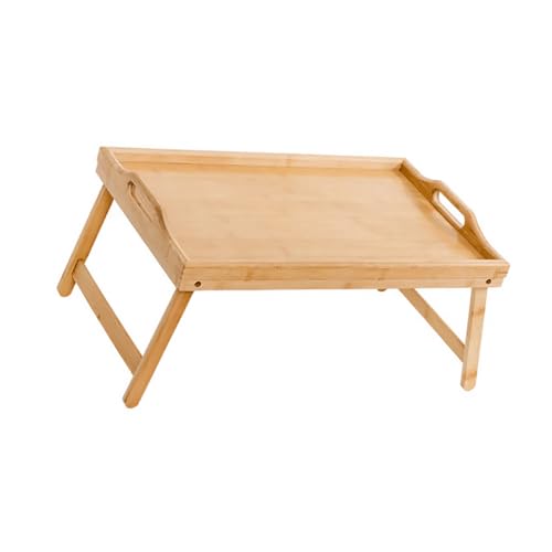 KALLORY Elegant Bamboo Folding Desk Laptop Table Snack Tray for Bed Easy to Assemble