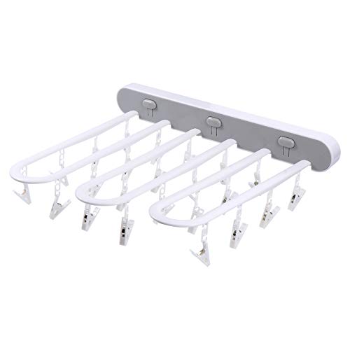TOPPERFUN Perchero Doméstico Multifuncional de Polipropileno PP Gris Tendedero Plegable Sistema de Presión para Colgar Ropa Interior y Calcetines Ahorro de Espacio Pared sin Clavos