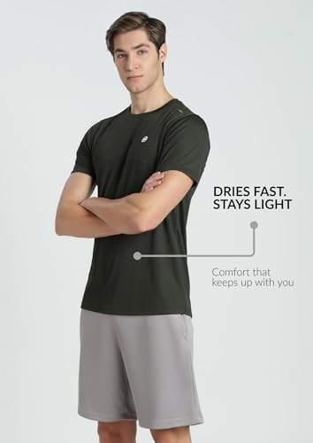 Image of Pump'd Men's Solid Textured Activewear Regular Fit Sports | Activewear | Running | Gym | Plain T-Shirt | Round Neck