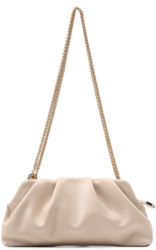 Image of Evening Bag for Women Ruched Clutch Purse Detachable Metal Chain Crossbody Bag
