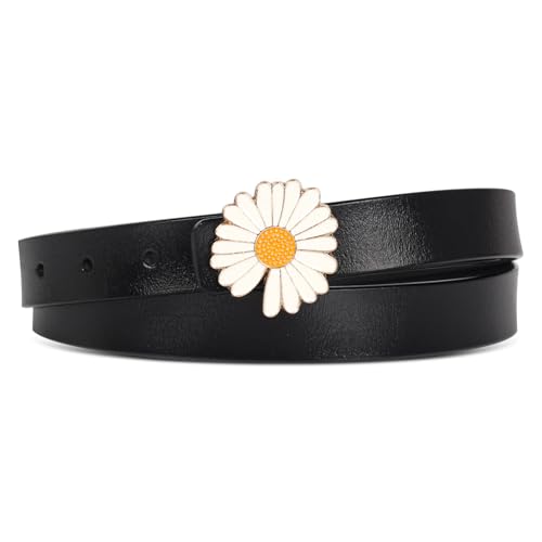 Relang Women's Belts with Gold Buckle, Fashion Waist Band, Elegant Ladies' Belt, Gift for Women White Small Chrysanthemum 34-35 (Pant 14-16)