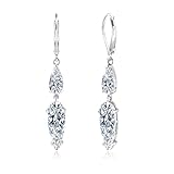Sterling Silver Long Crystal Dangle Earrings, Hypoallergenic Cubic Zirconia Drop Leverback Earrings for Women Trendy CZ 2-Stone Elegant Teardrop Wedding Earrings for Brides