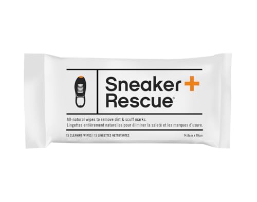 SneakerRescue All-Natural Cleaning Wipes | Re-sealable Pack of 15 Wipes | Instantly Remove Dirt, Grass Stains & Mud from All Athletic Shoes: Tennis, Golf, Leather or Suede Sneakers