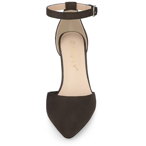 Allegra K Allegra K Women's Ankle Strap Pointed Toe Block Heels Coffee Pumps 7 M US