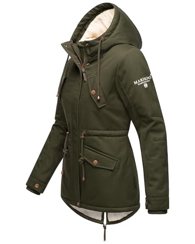 MARIKOO Damen warme Winterjacke mit kuscheliger verstellbarer Kapuze Manolya Dark Olive Gr. L
