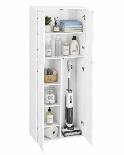 hitsuki Meuble de Rangement Entrée Armoire à Balais (65x30x165 cm) Blanc | Meuble Gain de Place en Bois pour Aspirateur Balai (Compartiment 102x32 cm) |...
