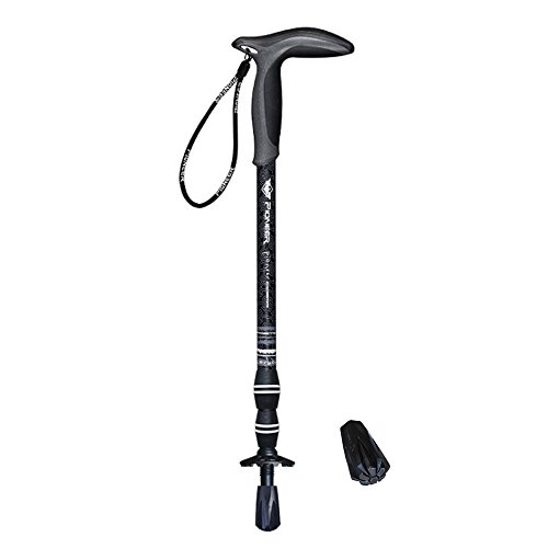 トレッキングポール カーボン製 超軽量190g Tグリップ 杖 伸縮式 コンパクト 登山 ウォーキング(ブラック)