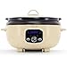 MegaChef 3.7 Quart Oval Electric Digital Slow Cooker with Black Stoneware Crock, Adjustable Timer & Temperature Control, Delay, High, Low & Warm Settings - Versatile Cooking Appliance (Cream)