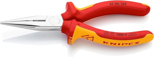 KNIPEX Flachrundzange mit Schneide (Radiozange) verchromt isoliert mit Mehrkomponenten-Hüllen VDE-geprüft 160 mm 25 06 160