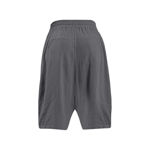 WENKOMG1 Cotton Linen Harem Pants for Men Baggy Style Elastic Waist Drawstring Low Crotch Yoga Pants with Huge Pockets3