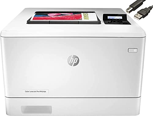 Hp Color Laserjet Pro M454Dn Printer, Auto Duplex Printing, 2-Line Lcd Display, Auto-On/Auto-Off Technology, 28 Ppm, 256Mb, 250-Sheet, White, Bundle With Cefesfy Printer Cable #TOP4