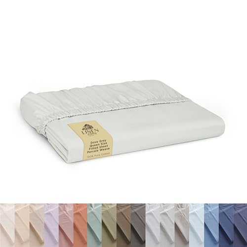 Linen Home Queen Size Fitted Sheet only 100% Cotton Percale, Dove Grey