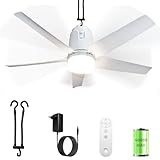 78CM Akku Deckenventilator mit Beleuchtung für Outdoor, 40000mAh...