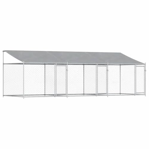 vidaXL Hundezwinger, Hundehütte mit Dach Türen, Hundekäfig mit Maschen-Design, Hundehaus Hühnerstall Drahtkäfig, Grau Verzinkter Stahl