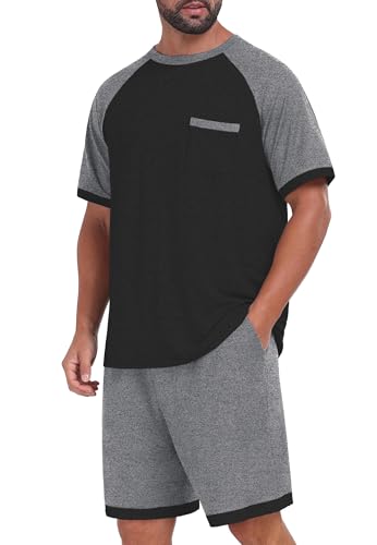Image of Mens Pajamas Set Lightweight Summer Pjs Sleepwear Soft Comfy Short Sleeve Loungewear With Pocket (S-4X)